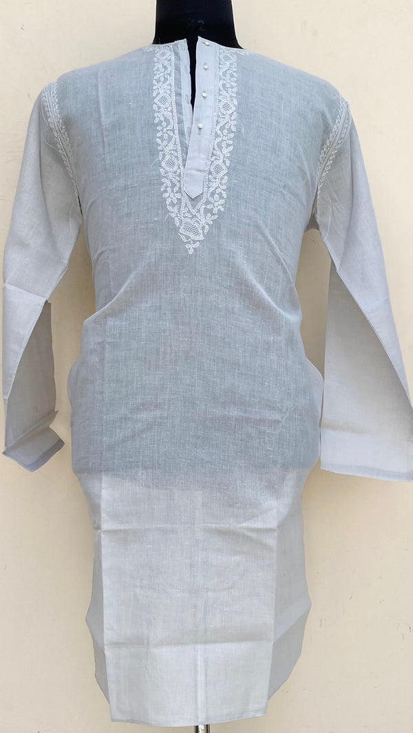 Lucknowi Chikankari Men’s Kurta Gray Cotton With Jaali Work