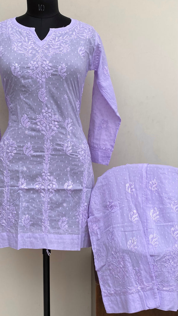 Lucknowi Chikankari Co-ord Set Purple Mulmul Cotton With Self Work
