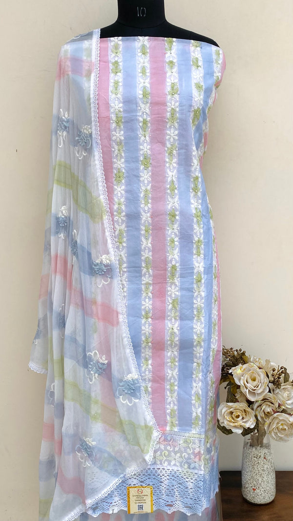 Designer Embroidered Suit Length 3 Piece Multicolour Organza
