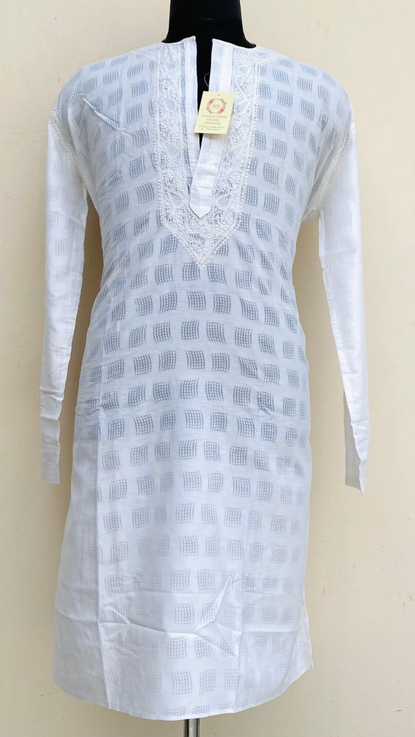 Lucknowi Chikankari Men’s Kurta White Cotton With Jaali Work