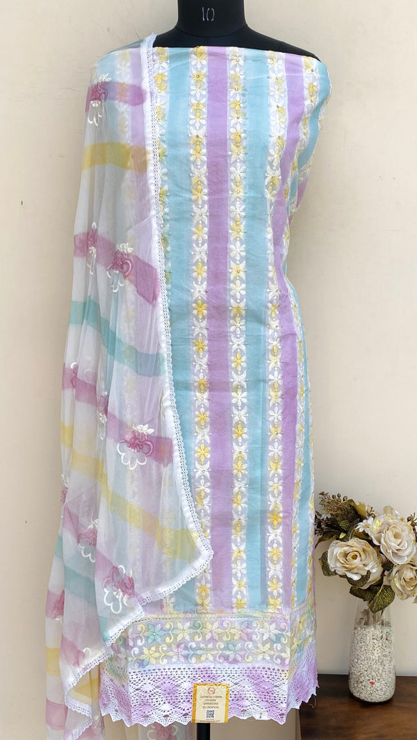 Designer Embroidered Suit Length 3 Piece Multicolour Organza