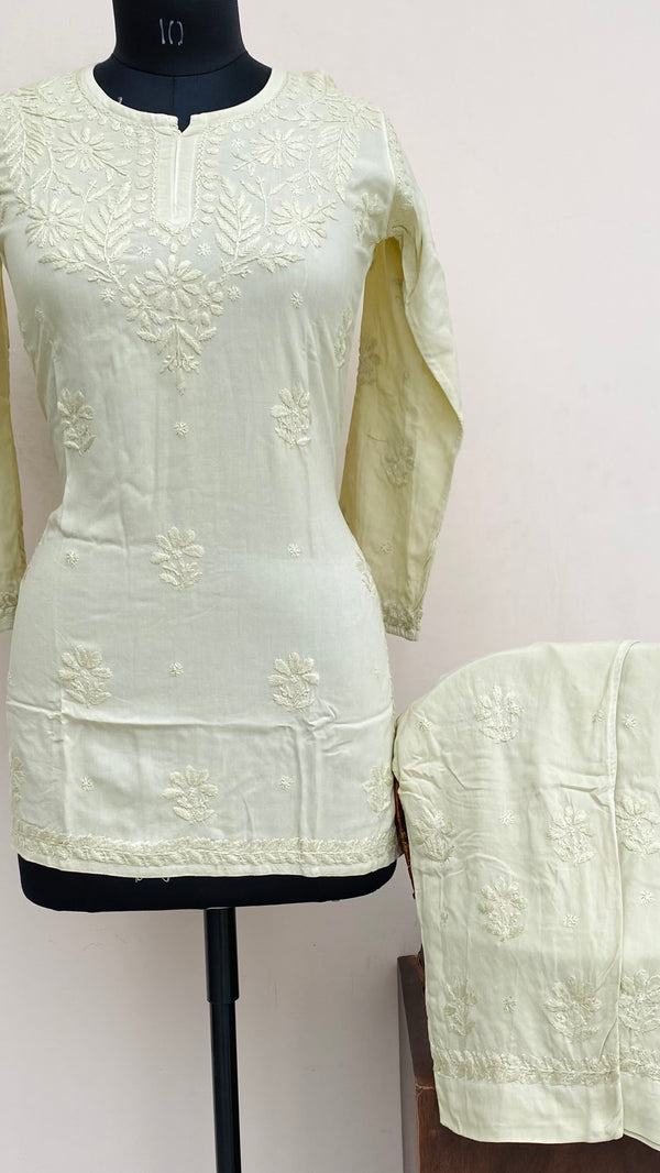 Lucknowi Chikankari Co-ord Set Green Modal Cotton With Self Work