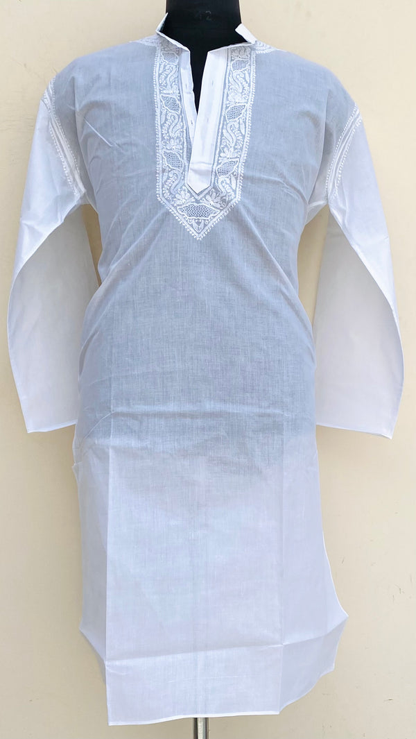 Lucknowi Chikankari Men’s Kurta White Cotton With Jaali Work