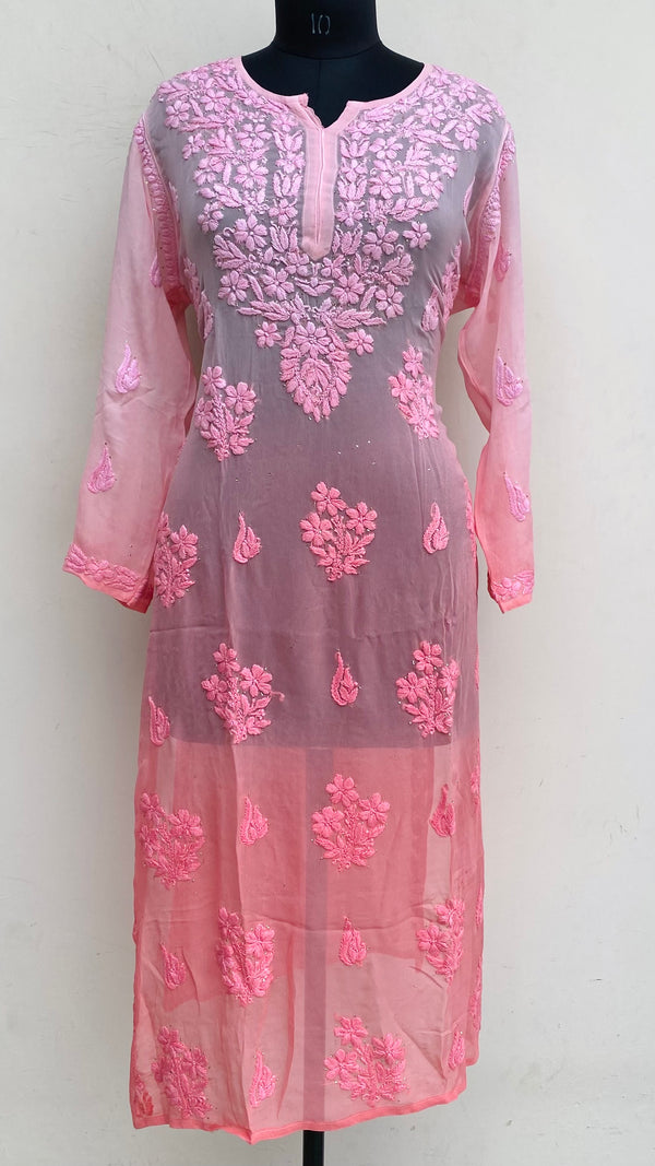 Lucknowi Chikankari Ombre Kurti Gajri Pure Georgette With Self 3D & Mukaish Work