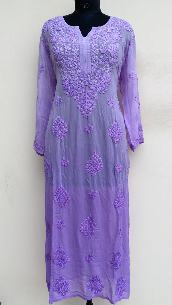 Lucknowi Chikankari Ombre Kurti Purple Pure Georgette With Self 3D & Mukaish Work