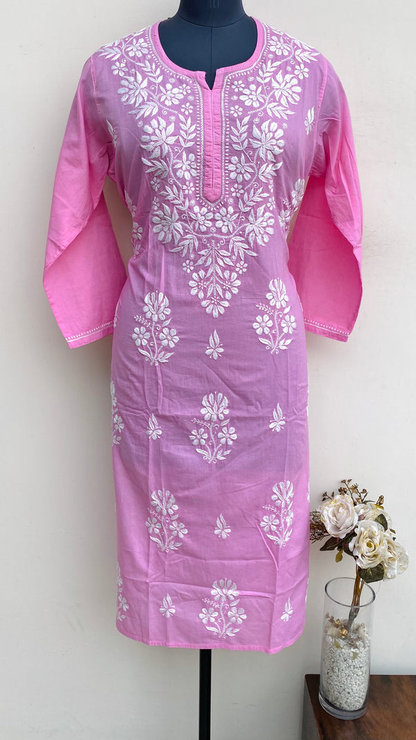 Lucknowi Chikankari Kurti Pink Mulmul Cotton