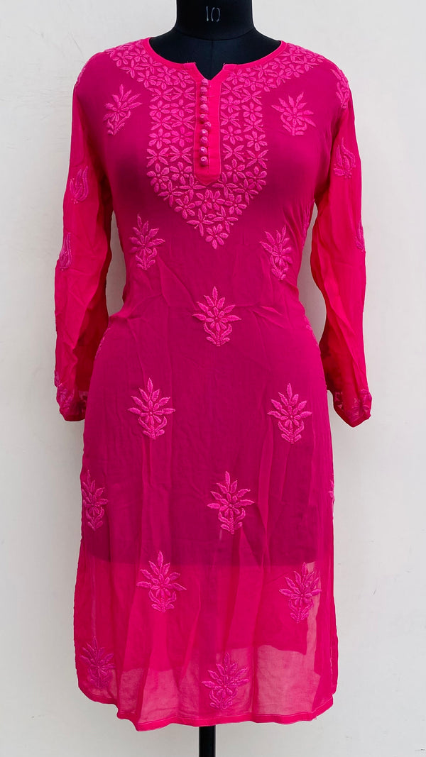 Lucknowi Chikankari Kurti Pink Pure Georgette With Self 3D Work
