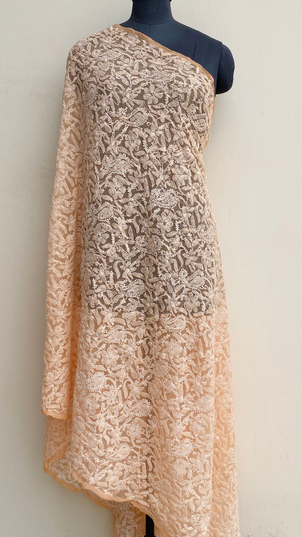 Lucknowi Chikankari Dupatta Peach Georgette