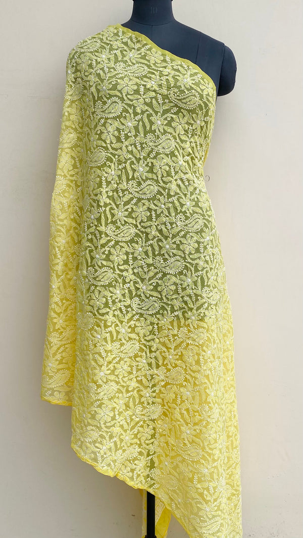 Lucknowi Chikankari Dupatta Yellow Georgette