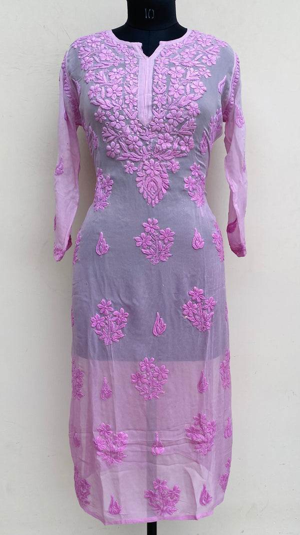 Lucknowi Chikankari Ombre Kurti Pink Pure Georgette With Self 3D & Mukaish Work