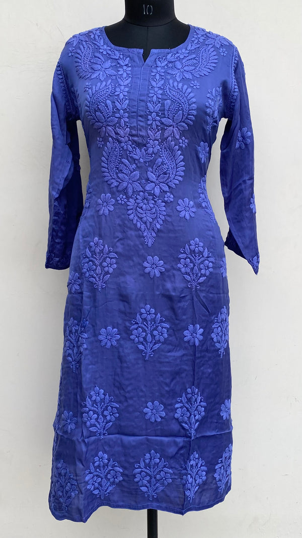 Lucknowi Chikankari Kurti Blue Muslin Cotton With Self 3D Work