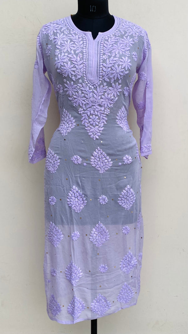 Lucknowi Chikankari Kurti Purple Pure Georgette With Self 3D & Mukaish Work