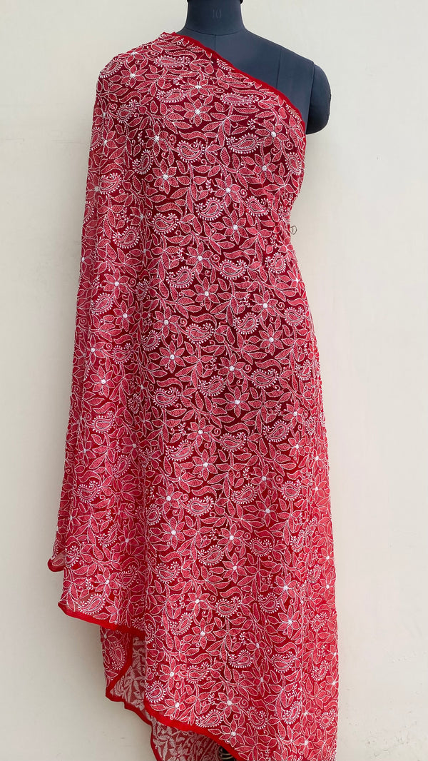 Lucknowi Chikankari Dupatta Red Georgette