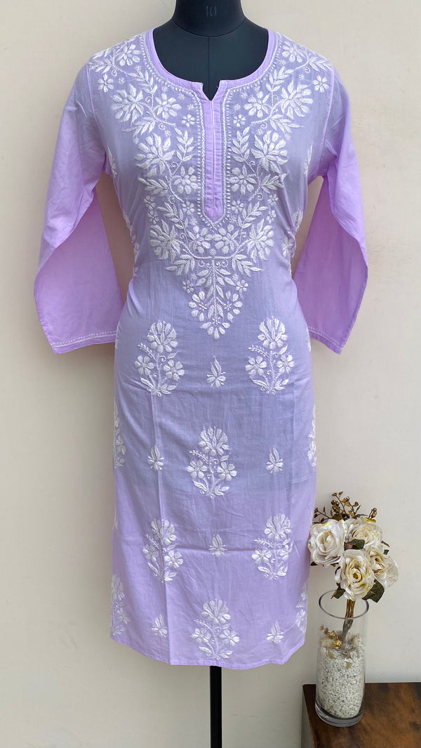 Lucknowi Chikankari Kurti Purple Mulmul Cotton