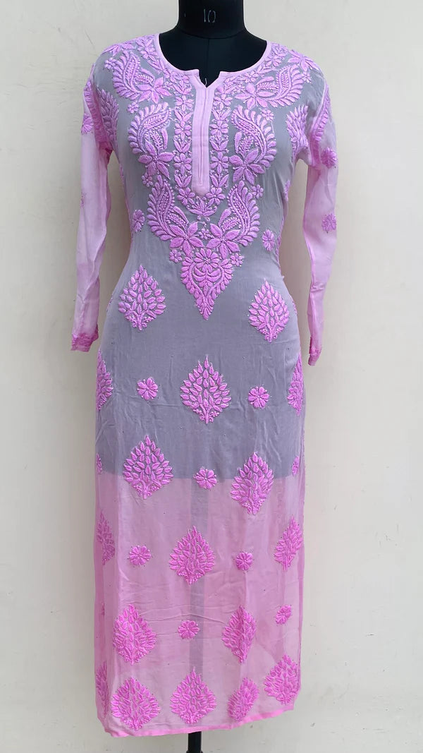 Lucknowi Chikankari Kurti Pure Georgette With Self 3D & Mukaish Work