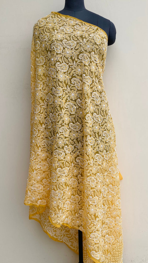 Lucknowi Chikankari Dupatta Orange Georgette