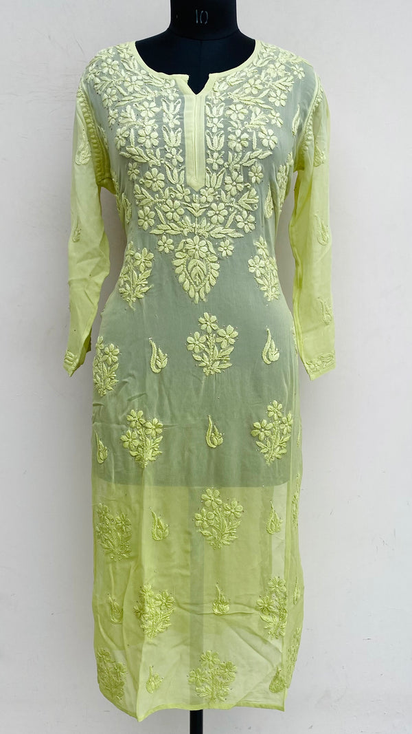 Lucknowi Chikankari Ombre Kurti Green Pure Georgette With Self 3D & Mukaish Work