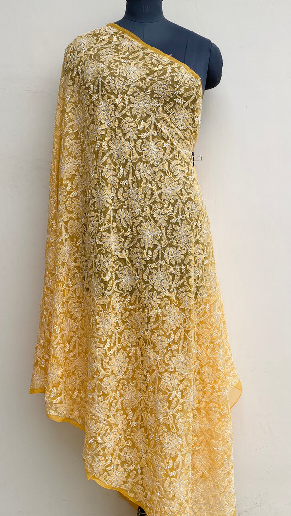Lucknowi Chikankari Dupatta Orange Georgette