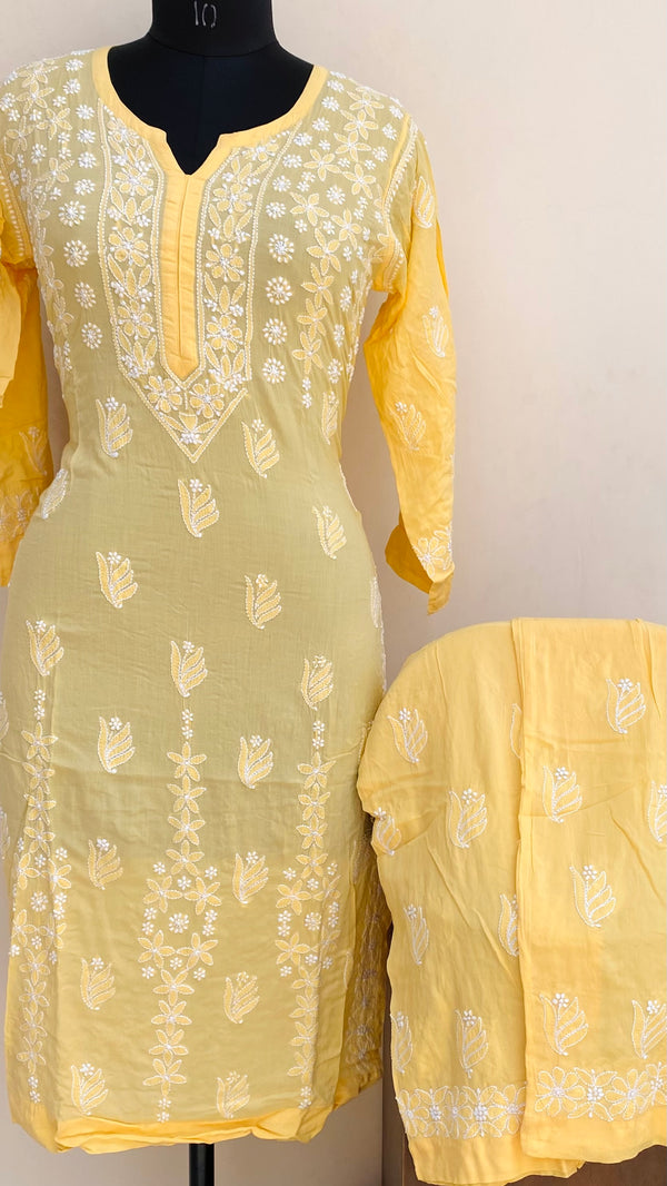 Lucknowi Chikankari Co-ord Set Yellow Muslin Cotton