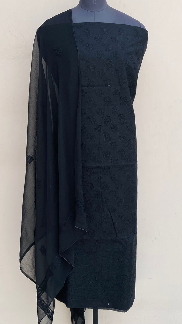 Lucknowi Chikankari Suit Length 3 Piece Black Cotton