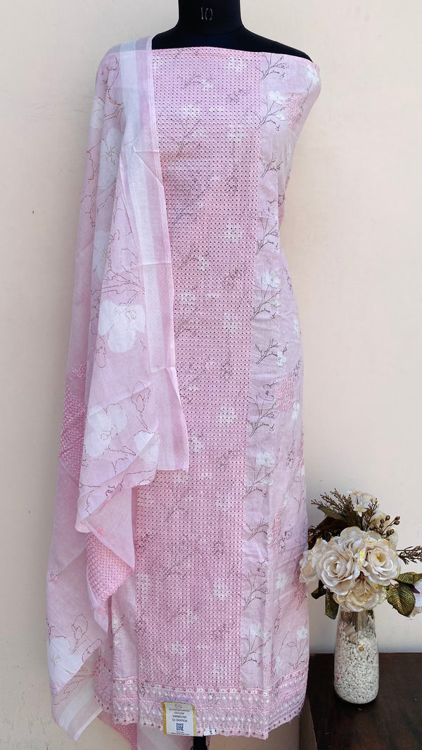 Designer Embroidered Suit Length 3 Piece Pink Mal Cotton