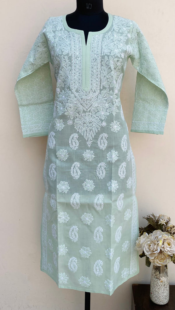 Lucknowi Chikankari Kurti Green Cotton