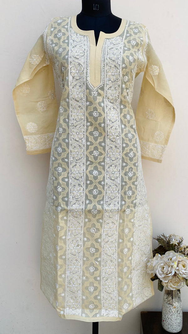 Lucknowi Chikankari Kurti Beige Cotton With Applique Work