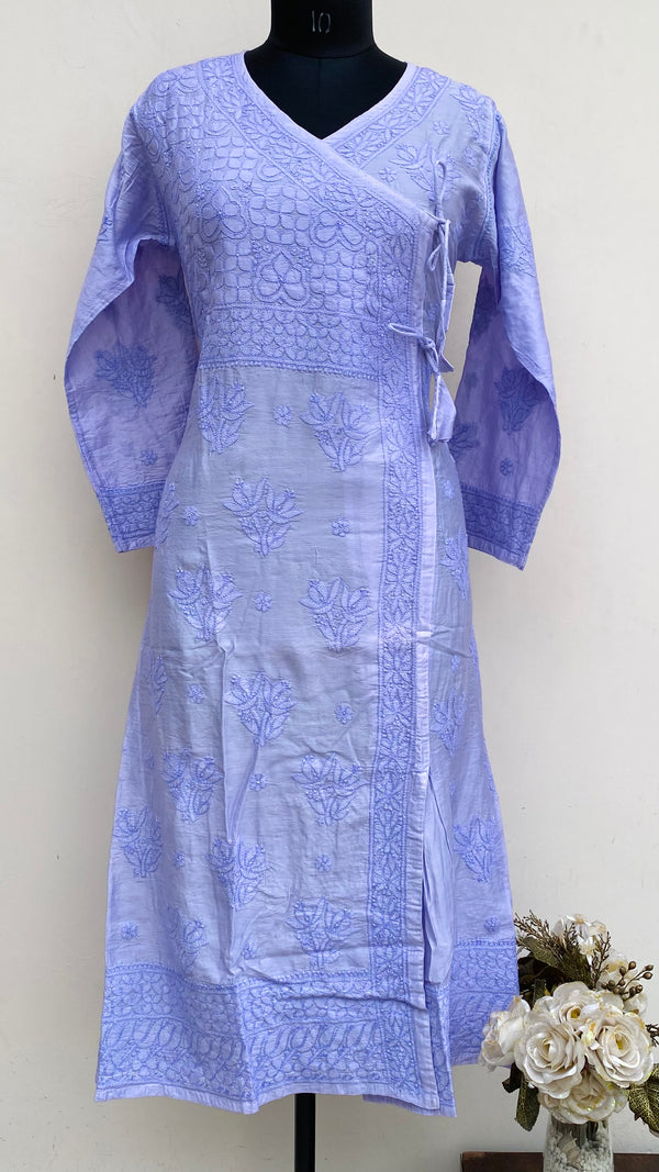 Lucknowi Chikankari Angrakha Purple Mal Chanderi With Self Work