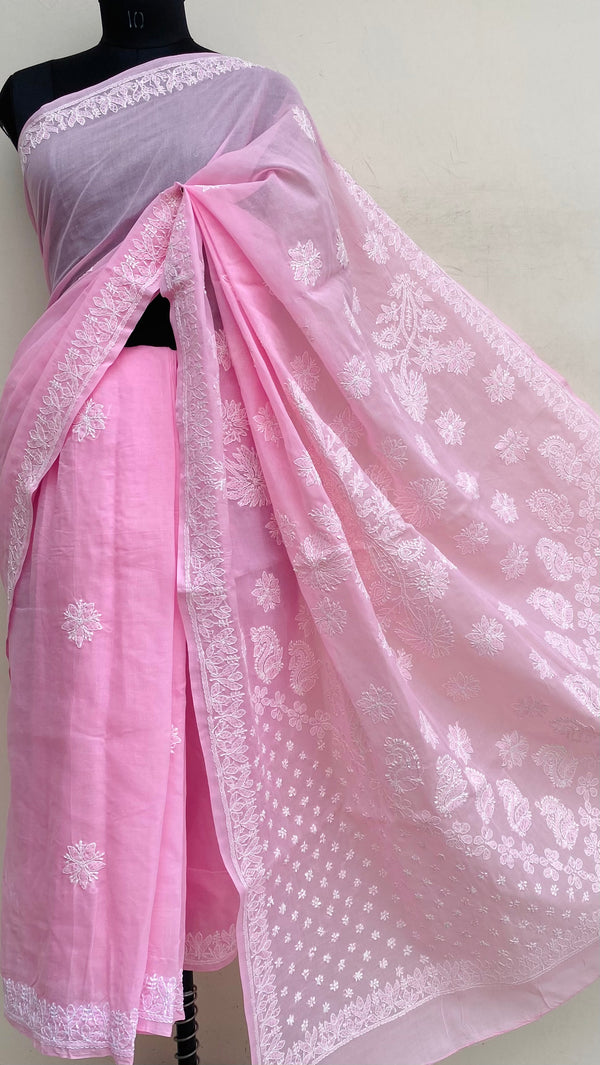 Lucknowi Chikankari Saree Pink Cotton