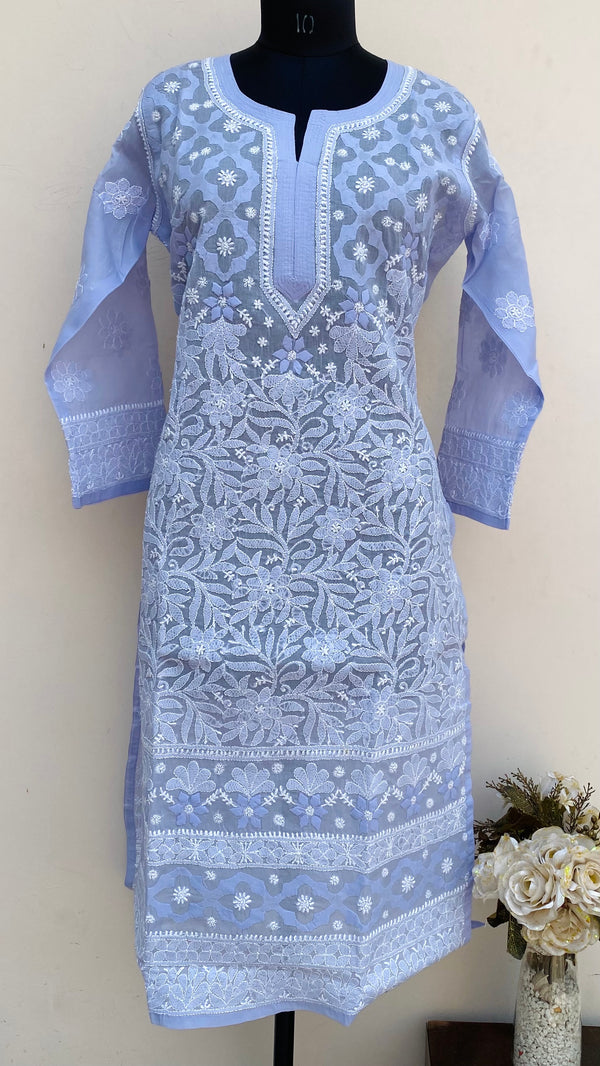 Lucknowi Chikankari Kurti Purple Cotton With Applique Work