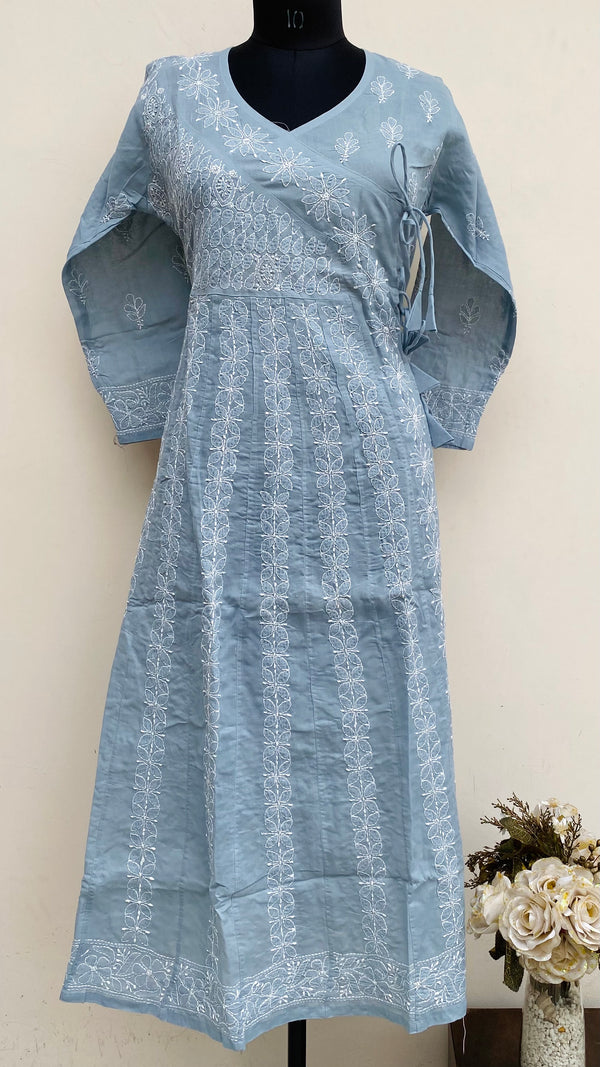 Lucknowi Chikankari Angrakha Gray Cotton