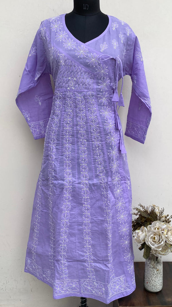 Lucknowi Chikankari Angrakha Purple Cotton