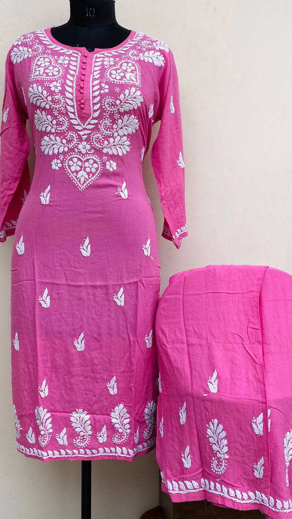 Lucknowi Chikankari Co-ord Set Pink Modal Cotton
