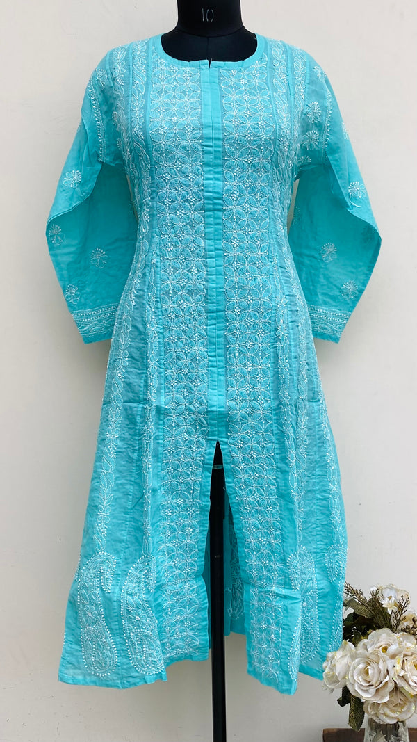 Lucknowi Chikankari Anarkali Sea Green Cotton