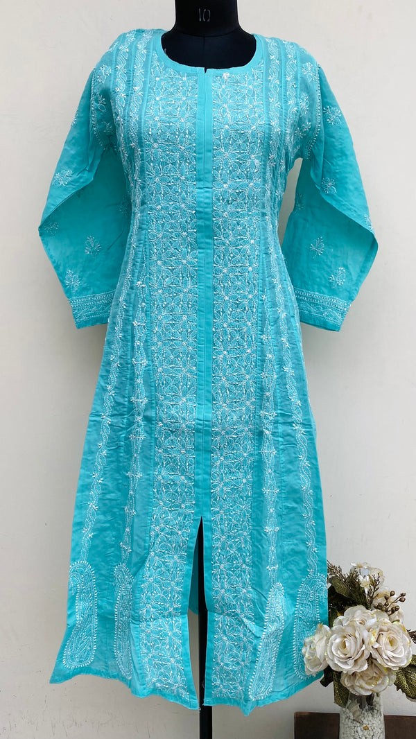 Lucknowi Chikankari Anarkali Sea Green Cotton