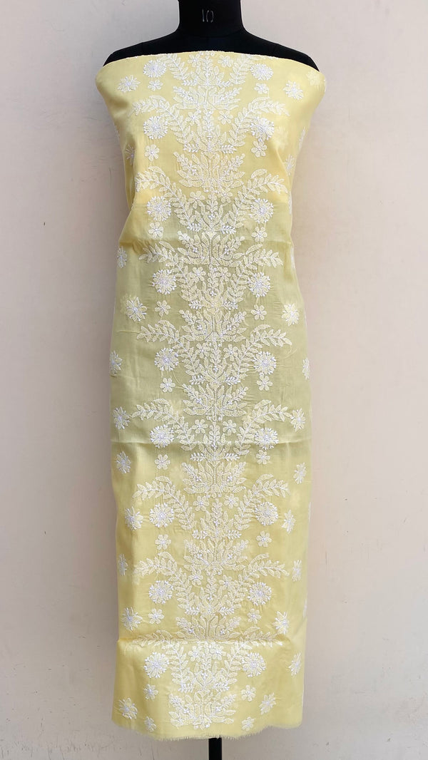 Lucknowi Chikankari Kurta Length Yellow Cotton