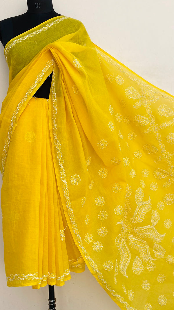 Lucknowi Chikankari Saree Yellow Cotton