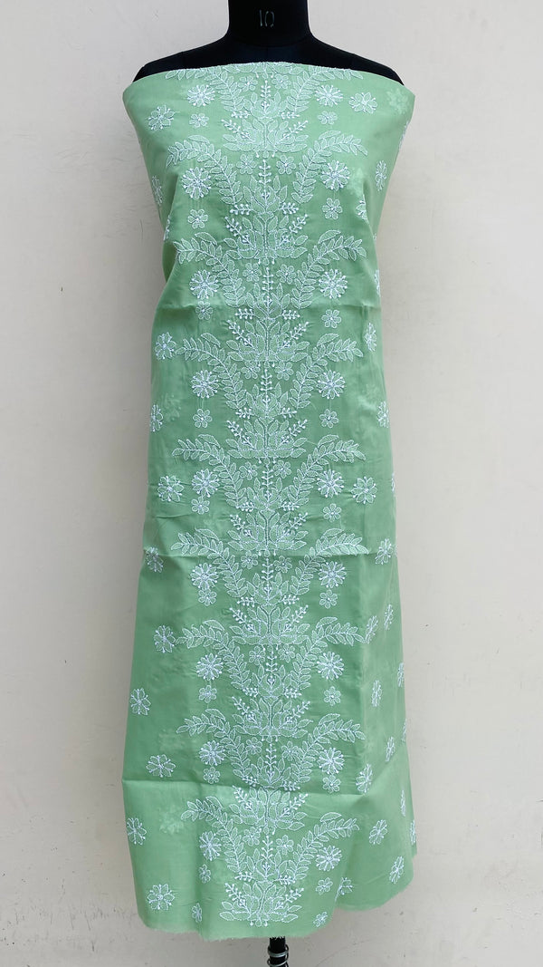 Lucknowi Chikankari Kurta Length Teal Green Cotton