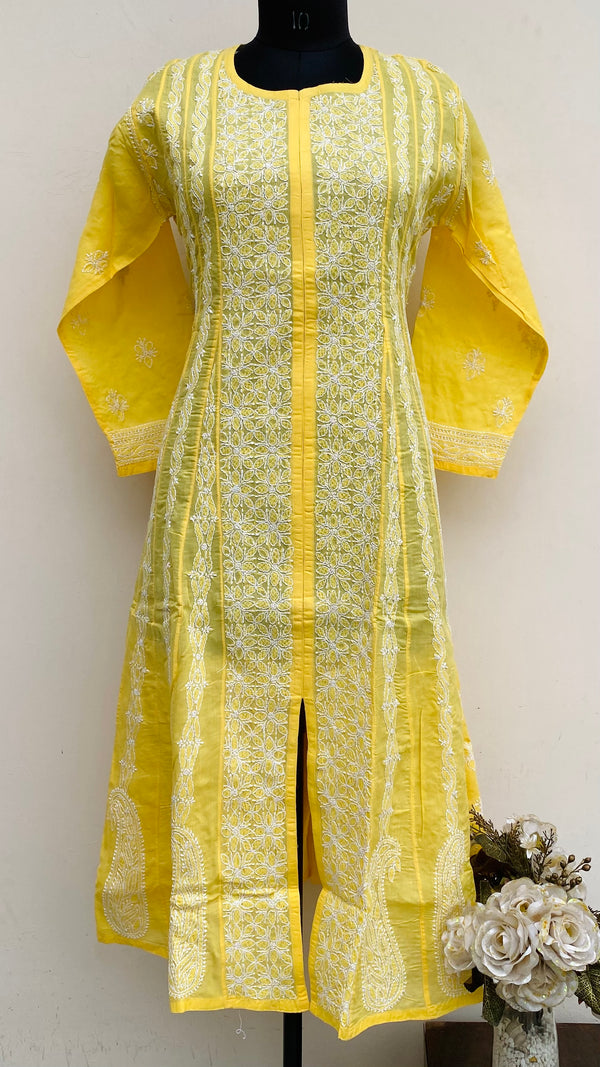 Lucknowi Chikankari Anarkali Yellow Cotton
