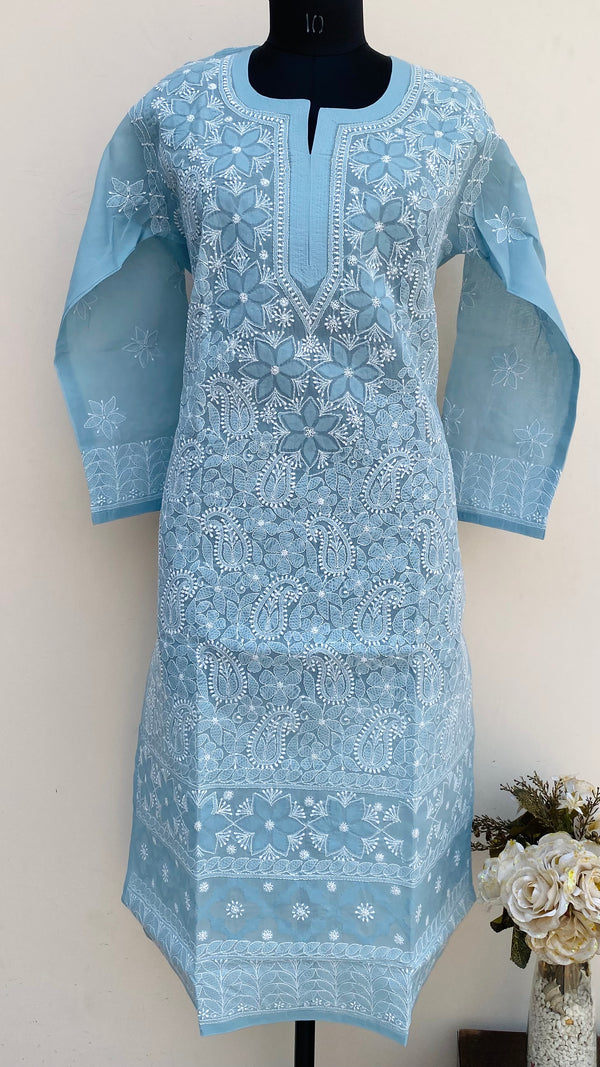 Lucknowi Chikankari Kurti Gray Cotton With Applique Work