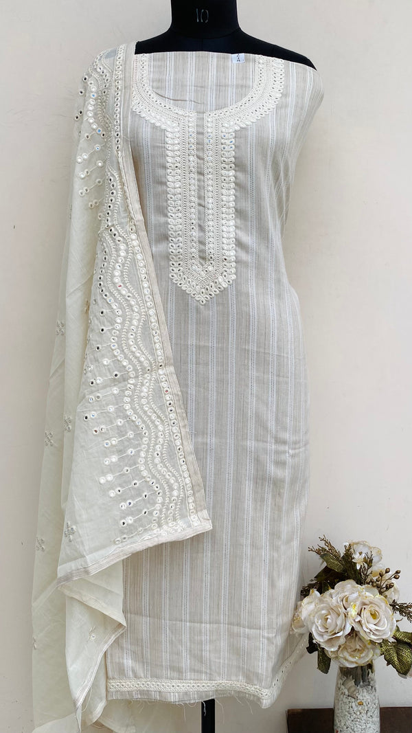 Designer Embroidered Suit Length 3 Piece Cream Mal Cotton