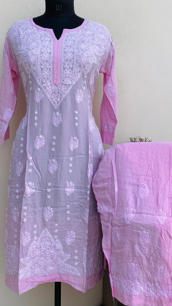 Lucknowi Chikankari Co-ord Set Pink Muslin Cotton