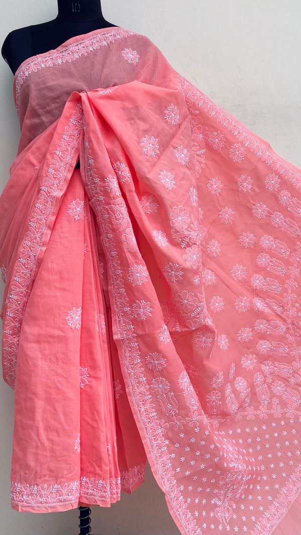 Lucknowi Chikankari Saree Pink Cotton