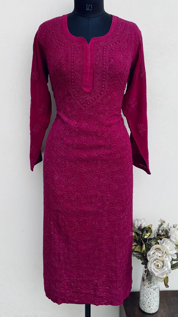 Lucknowi Chikankari Kurti Wine Pure Georgette With Self Work