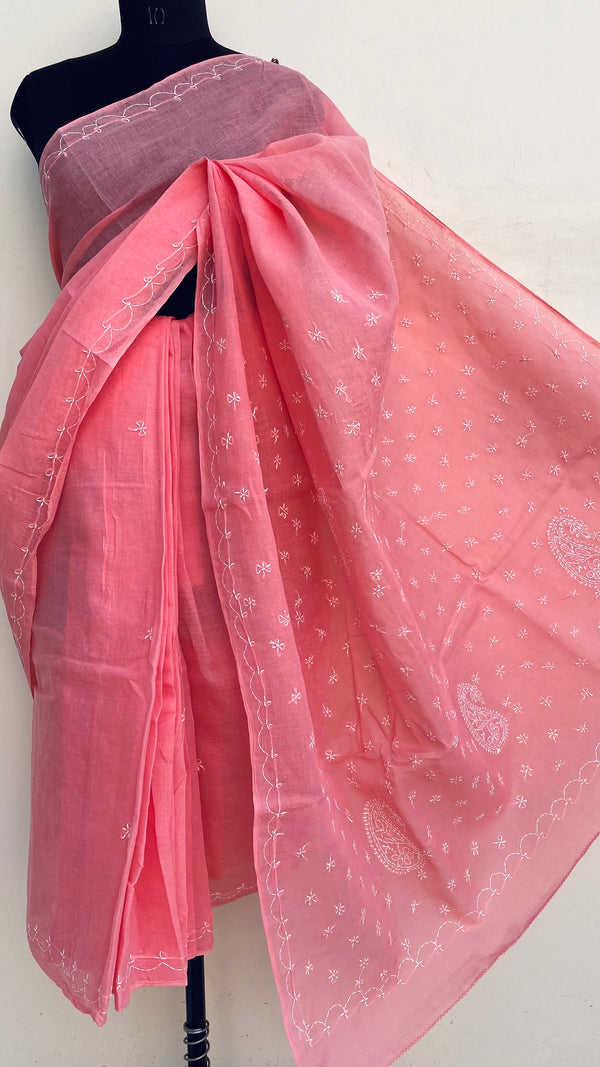 Lucknowi Chikankari Saree Pink Cotton