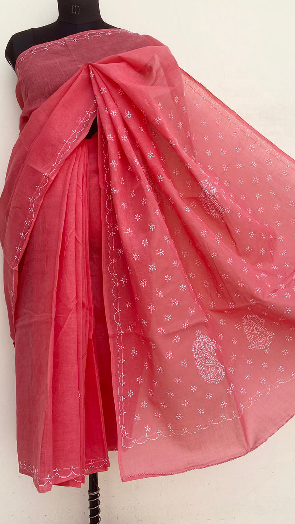 Lucknowi Chikankari Saree Gajri Cotton