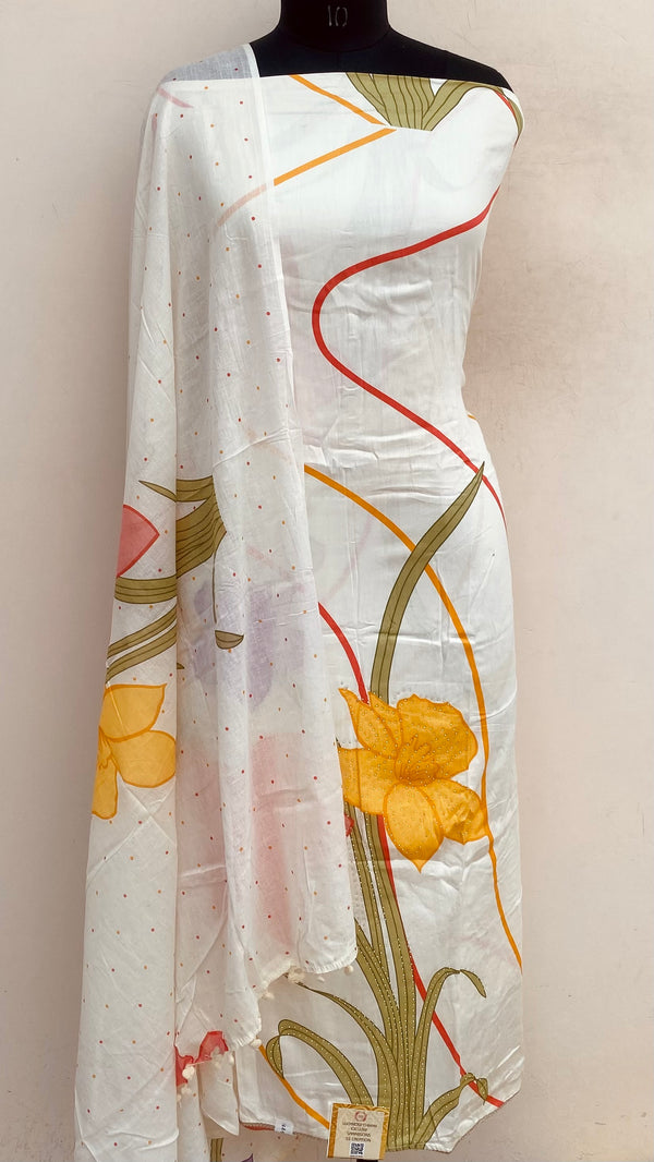 Designer Embroidered Suit Length 3 Piece Cream Mal Cotton