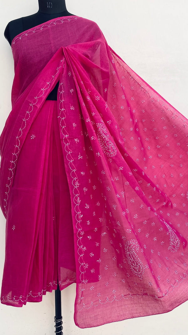 Lucknowi Chikankari Saree Pink Cotton