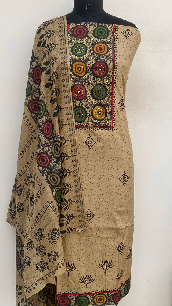 Designer Embroidered Suit Length 3 Piece Brown Mal Cotton