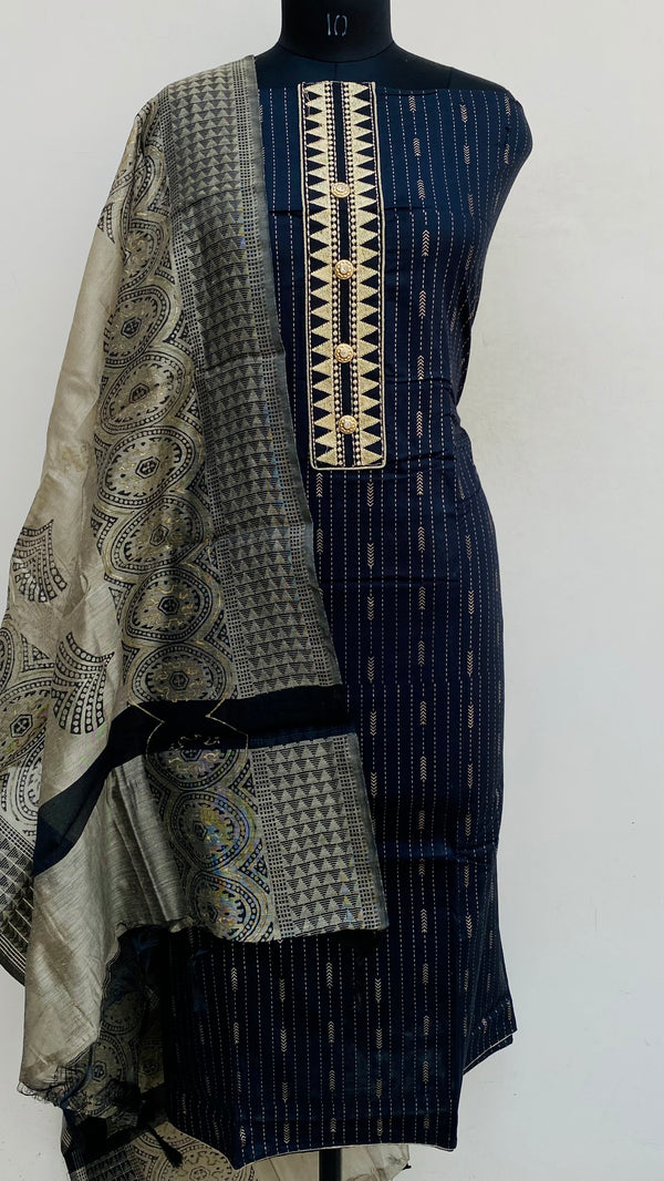 Designer Embroidered Suit Length 3 Piece Black Mal Cotton